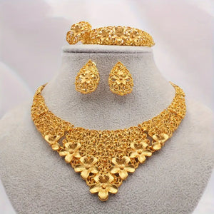 💛 24K Gold Plated Wedding Jewelry Set – Elegant 5-Piece Bridal Glam 💍✨