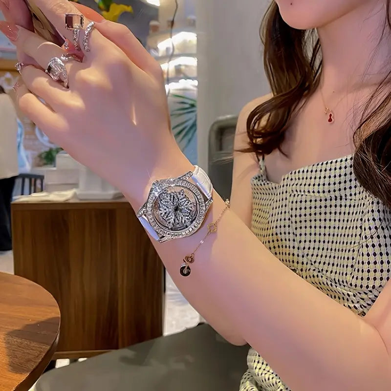 ðŸ•Šï¸âœ¨ Elegant Starry Sky Womenâ€™s Watch â€“ Snowflake Dial & Faux Leather Strap â„ï¸ðŸ’«
