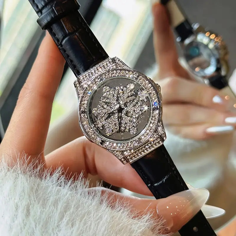 ðŸ•Šï¸âœ¨ Elegant Starry Sky Womenâ€™s Watch â€“ Snowflake Dial & Faux Leather Strap â„ï¸ðŸ’«
