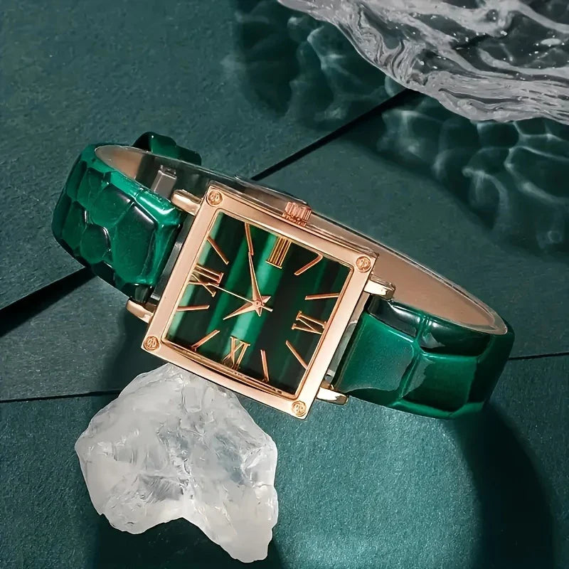 💚 Elegant Green Quartz Watch & Jewelry Set – 1pc/5pcs | Eid Gift for Her ✨