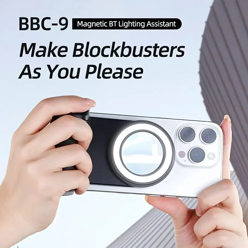 Magnetic Phone Camera Handle â€“ 360Â° Rotating, Self-Lighting, and Remote-Controlled!