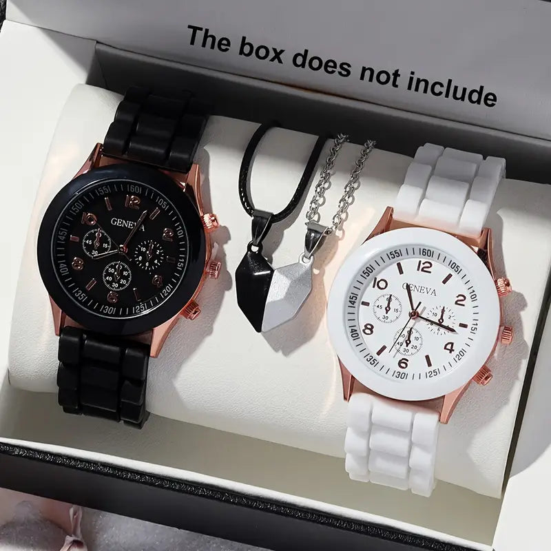 â±ï¸ Stylish Couple Watch Set + Magnetic Heart Necklace â€“ A Perfect Gift for Love & Friendship ðŸ’–
