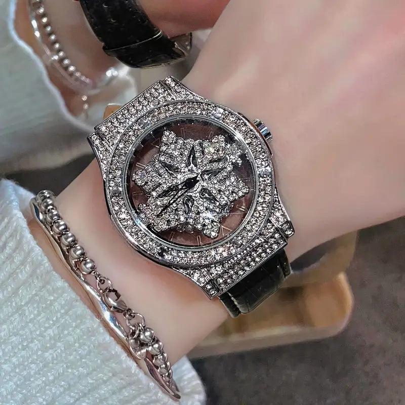 ðŸ•Šï¸âœ¨ Elegant Starry Sky Womenâ€™s Watch â€“ Snowflake Dial & Faux Leather Strap â„ï¸ðŸ’«