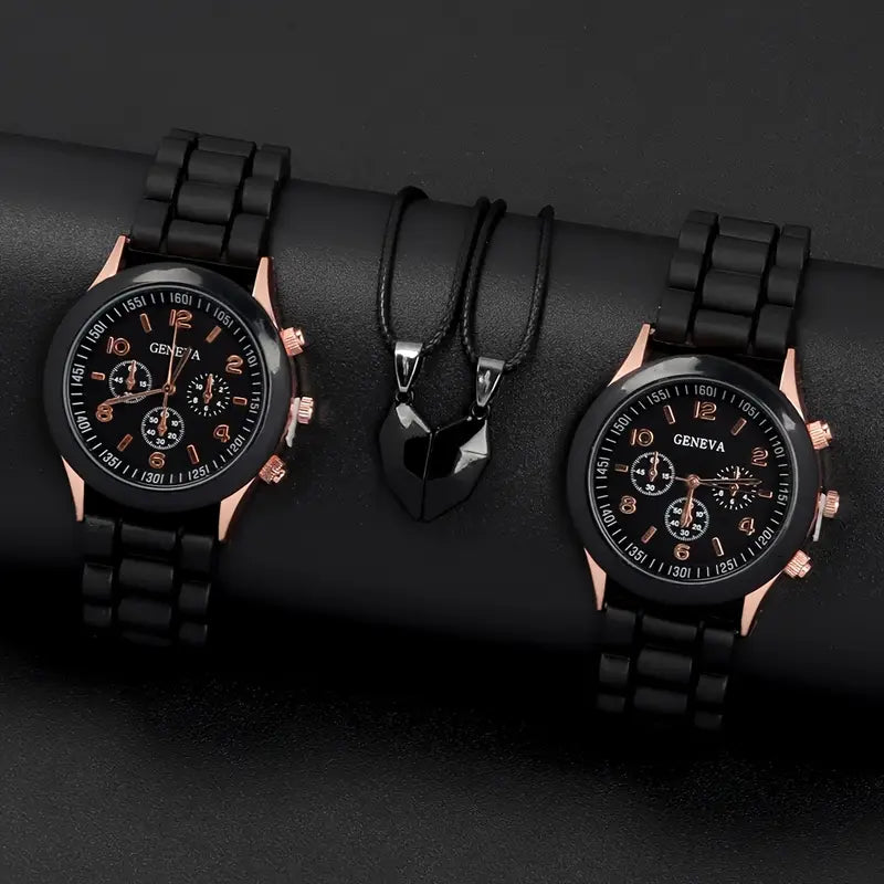 â±ï¸ Stylish Couple Watch Set + Magnetic Heart Necklace â€“ A Perfect Gift for Love & Friendship ðŸ’–