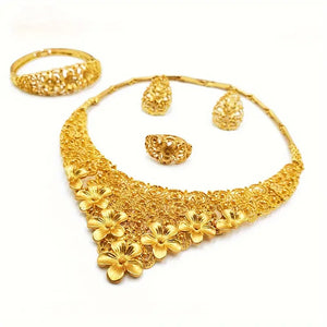 💛 24K Gold Plated Wedding Jewelry Set – Elegant 5-Piece Bridal Glam 💍✨