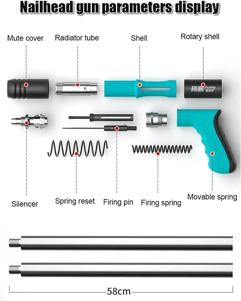 ðŸ”¨ Heavy-Duty Nailhead Gun Kit â€“ Powerful Concrete Wall Nailer with Full Component Set (58cm Barrel, Spring-Driven, Low Noise)