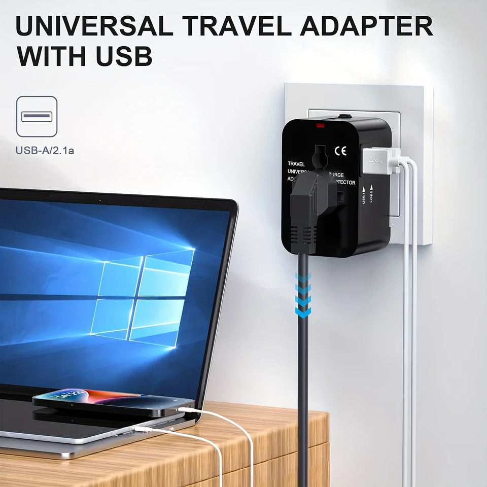 ðŸ”Œ Universal Travel Adapter with Surge Protection â€“ All-in-One International Plug Converter for 150+ Countries â€“ Smart Charging & Surge Guard