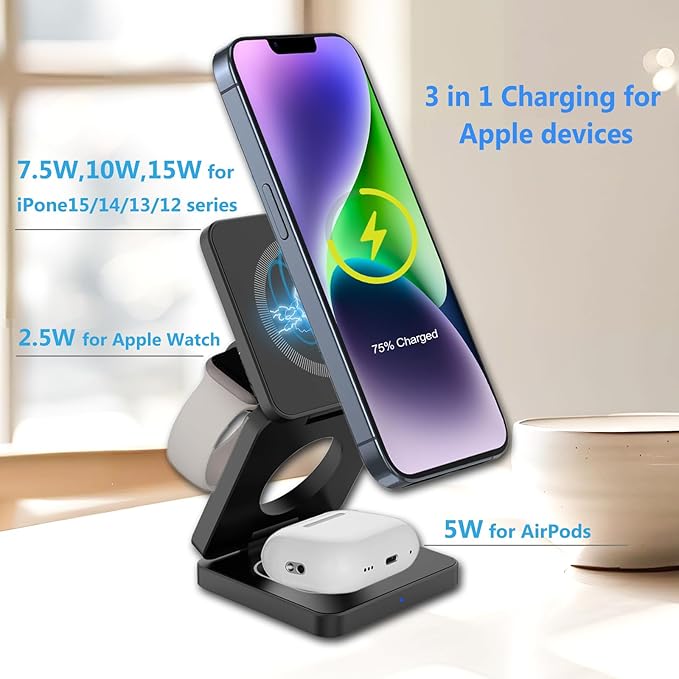 🔋 3-in-1 Magnetic Foldable Wireless Charger – Fast Charging for All Your Devices! 📱⌚🎧