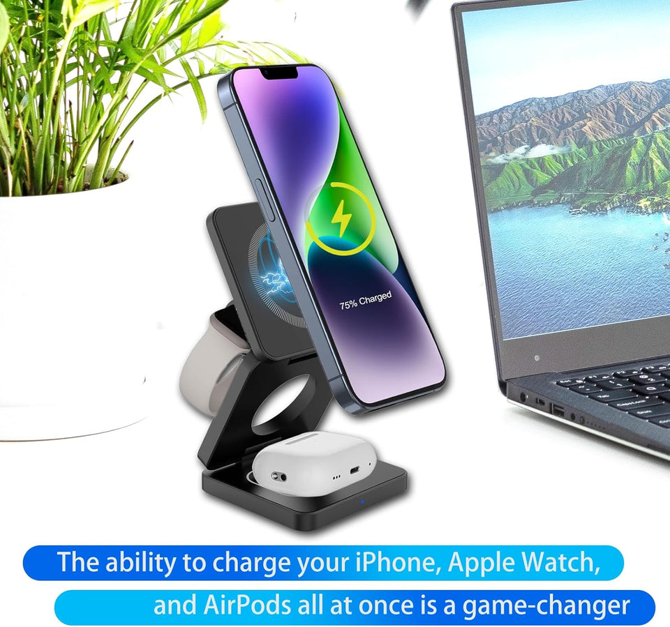 🔋 3-in-1 Magnetic Foldable Wireless Charger – Fast Charging for All Your Devices! 📱⌚🎧