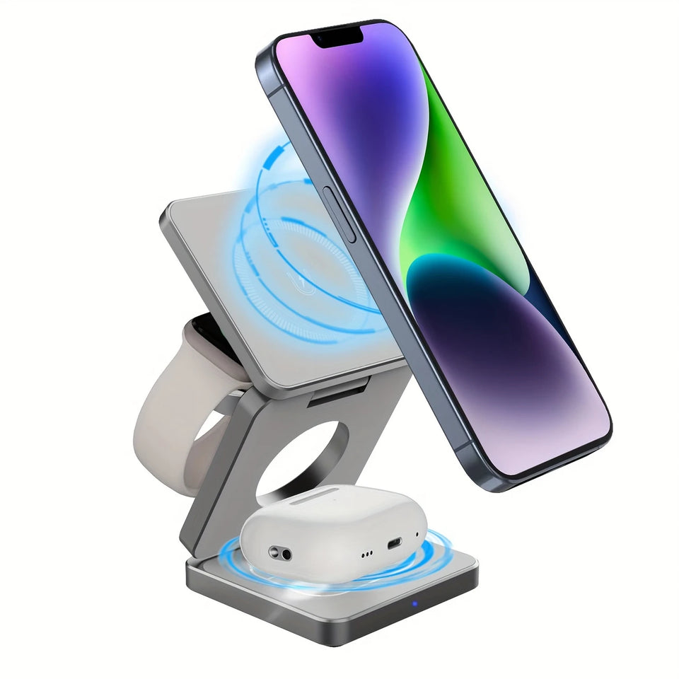 🔋 3-in-1 Magnetic Foldable Wireless Charger – Fast Charging for All Your Devices! 📱⌚🎧