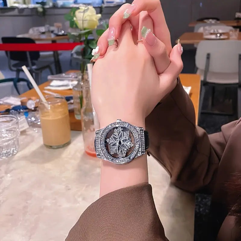 ðŸ•Šï¸âœ¨ Elegant Starry Sky Womenâ€™s Watch â€“ Snowflake Dial & Faux Leather Strap â„ï¸ðŸ’«