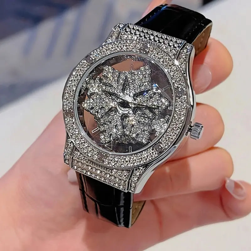 ðŸ•Šï¸âœ¨ Elegant Starry Sky Womenâ€™s Watch â€“ Snowflake Dial & Faux Leather Strap â„ï¸ðŸ’«