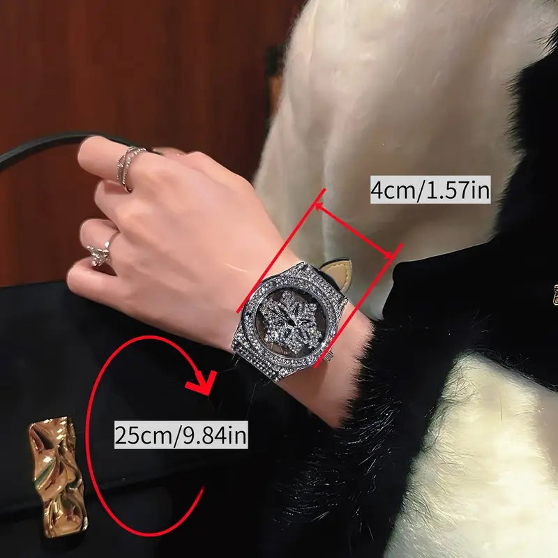 ðŸ•Šï¸âœ¨ Elegant Starry Sky Womenâ€™s Watch â€“ Snowflake Dial & Faux Leather Strap â„ï¸ðŸ’«