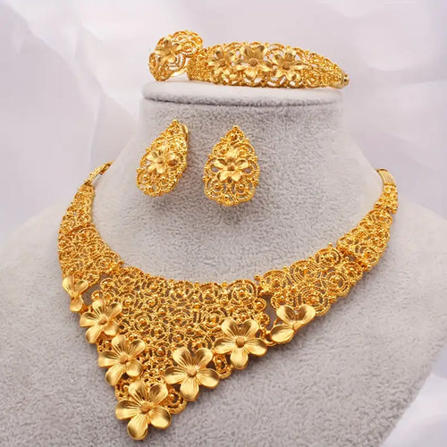 💛 24K Gold Plated Wedding Jewelry Set – Elegant 5-Piece Bridal Glam 💍✨