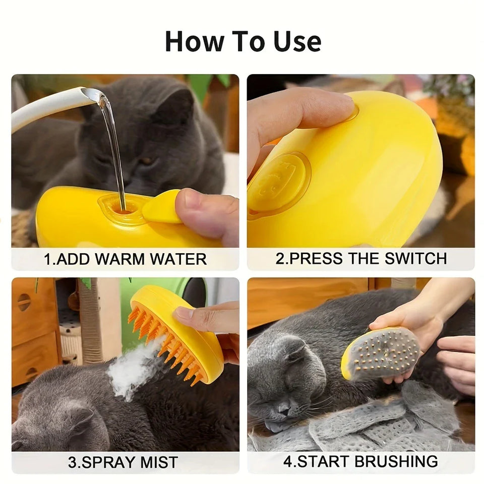 USB Rechargeable Steam Cat Brush 🧼✨ – Self-Cleaning Pet Grooming Comb with Gentle Massage & Detangling for Cats & Dogs🧴 Transform Grooming Into Spa Time for Your Pet! 🐾