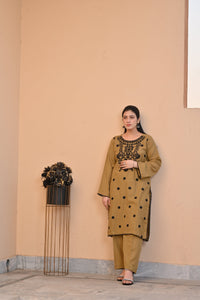 Elegant Mustard 2-Piece Embroidered Summer Cotton Suit for Women