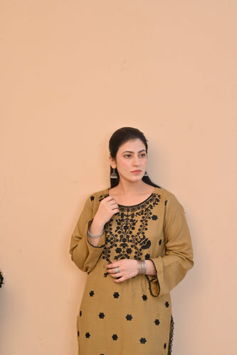 Elegant Mustard 2-Piece Embroidered Summer Cotton Suit for Women