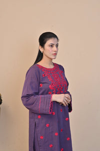 Elegant Purple 2-Piece Embroidered Cotton Suit for Women