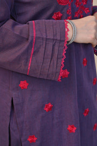 Elegant Purple 2-Piece Embroidered Cotton Suit for Women