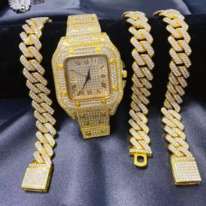 Luxury Iced Out Watch and Cuban Link Bracelet Set â€“ Bling Diamond Watch | Hip Hop Jewelry