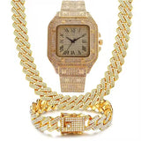 Luxury Iced Out Watch and Cuban Link Bracelet Set â€“ Bling Diamond Watch | Hip Hop Jewelry
