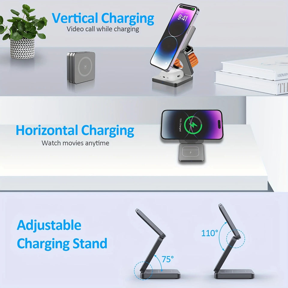 🔋 3-in-1 Magnetic Foldable Wireless Charger – Fast Charging for All Your Devices! 📱⌚🎧