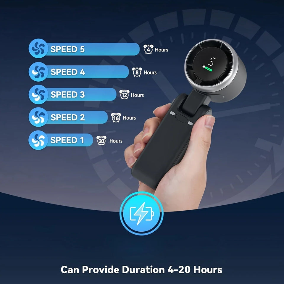Fan â€“ 5-Speed Foldable USB Rechargeable Mini Fan with 3600mAh Battery | Up to 10H Runtime