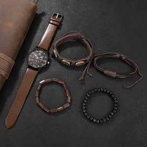 🕰️ 5pcs Men’s Fashion Quartz Watch & Bracelet Set – Sleek Style for the Modern Gentleman 💼✨