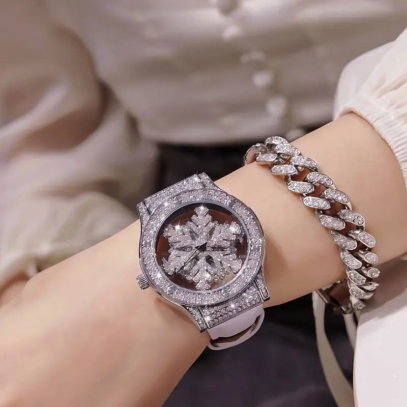 ðŸ•Šï¸âœ¨ Elegant Starry Sky Womenâ€™s Watch â€“ Snowflake Dial & Faux Leather Strap â„ï¸ðŸ’«