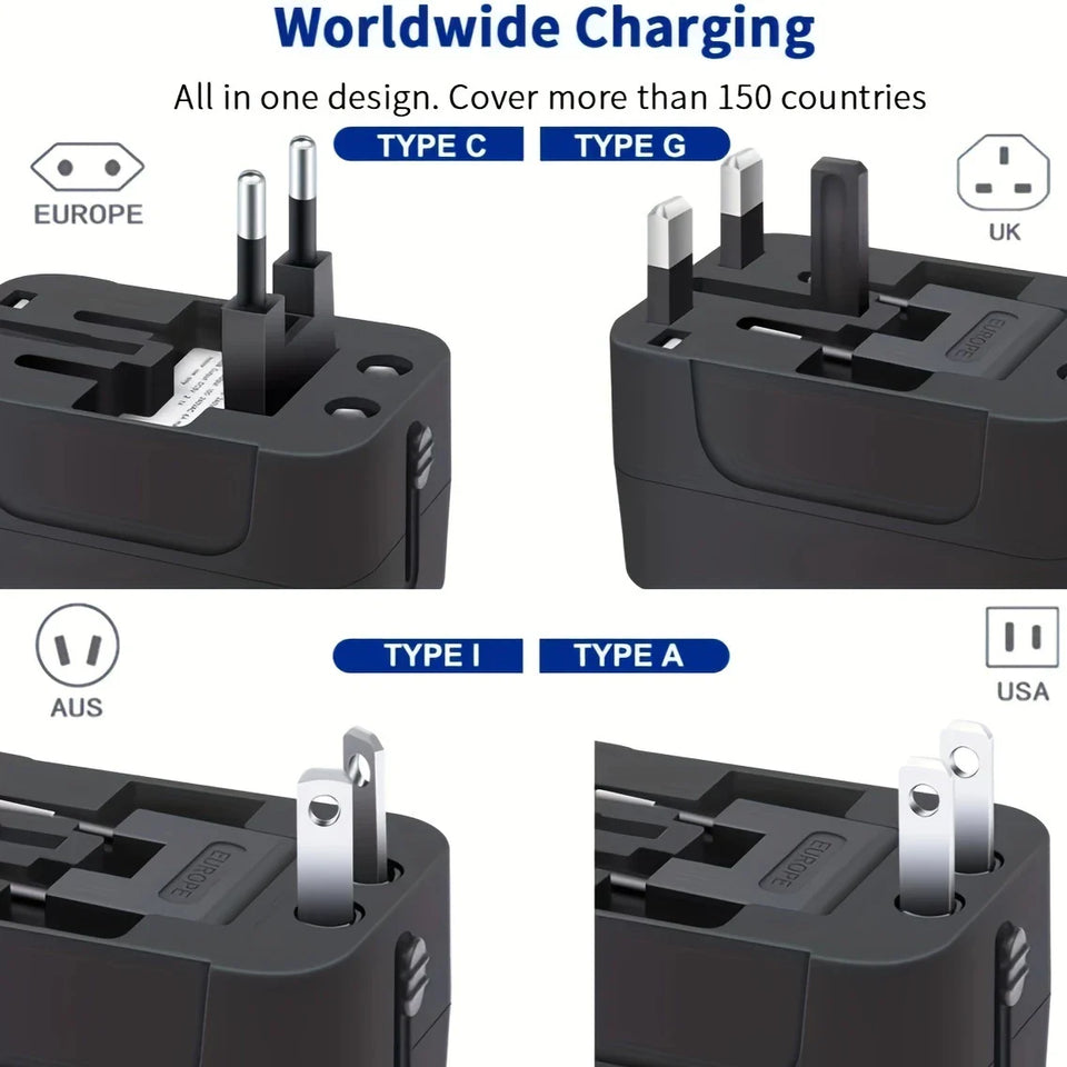 ðŸ”Œ Universal Travel Adapter with Surge Protection â€“ All-in-One International Plug Converter for 150+ Countries â€“ Smart Charging & Surge Guard