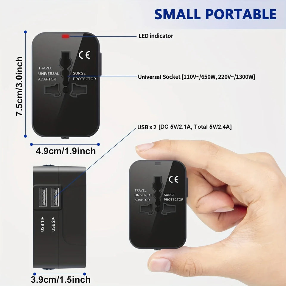 ðŸ”Œ Universal Travel Adapter with Surge Protection â€“ All-in-One International Plug Converter for 150+ Countries â€“ Smart Charging & Surge Guard