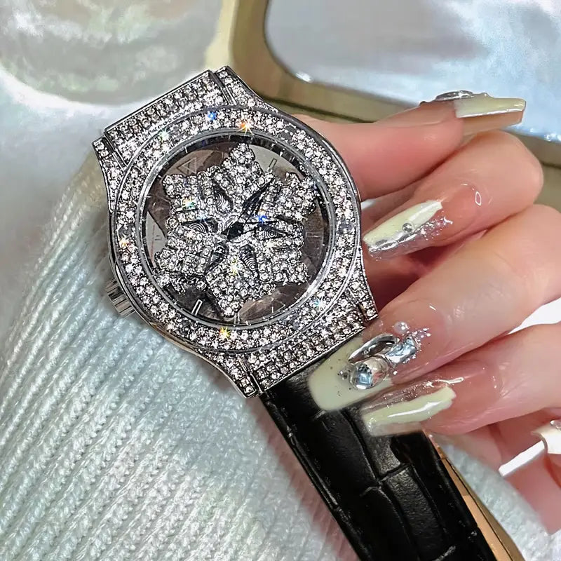 ðŸ•Šï¸âœ¨ Elegant Starry Sky Womenâ€™s Watch â€“ Snowflake Dial & Faux Leather Strap â„ï¸ðŸ’«