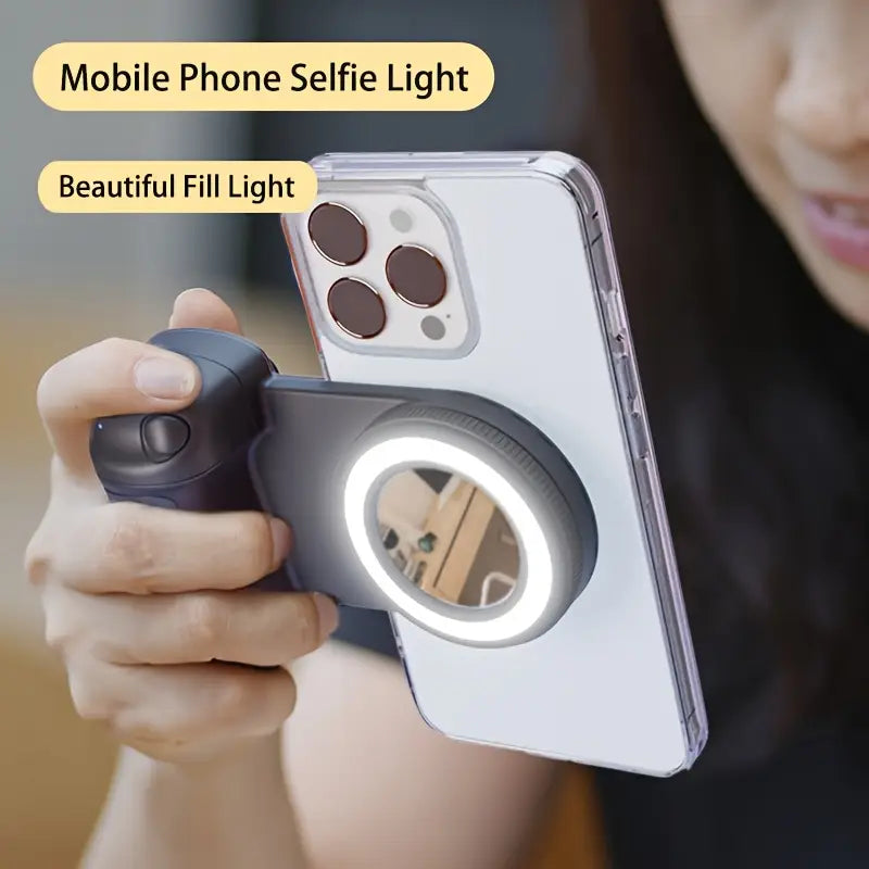 Magnetic Phone Camera Handle â€“ 360Â° Rotating, Self-Lighting, and Remote-Controlled!