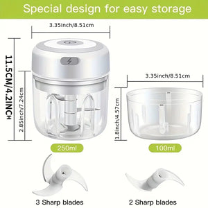 🔋🍴 250ml  Garlic Chopper & Food Processor – Cordless Mini Blender with USB Rechargeable Battery 🌿✨