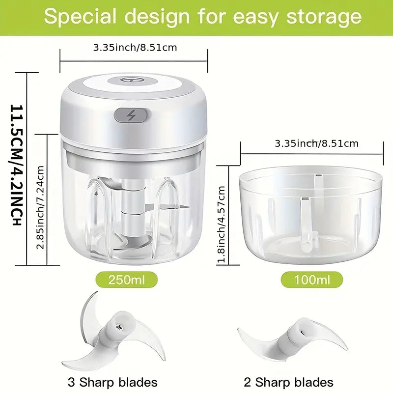🔋🍴 250ml  Garlic Chopper & Food Processor – Cordless Mini Blender with USB Rechargeable Battery 🌿✨