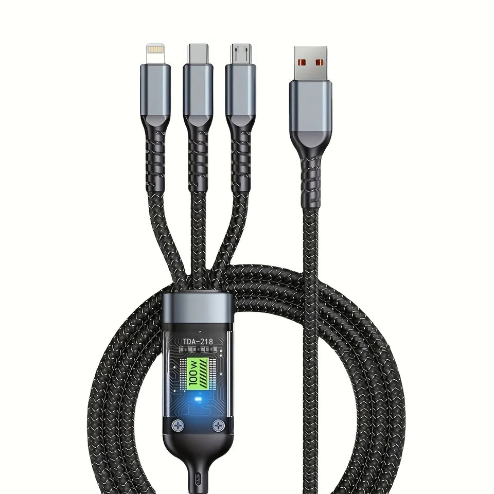 ðŸ”Œ3-in-1 Fast Charging Cable with LED Display â€“ 100W Power, Universal USB Type-C, Micro & Lightning Support