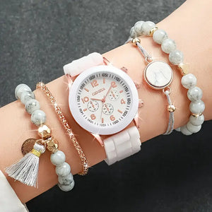 âŒšâœ¨ Elegant Women's Quartz Watch + 4-Piece Jewelry Set ðŸ’ŽðŸŒŸ | Perfect Gift Combo ðŸŽðŸ’–