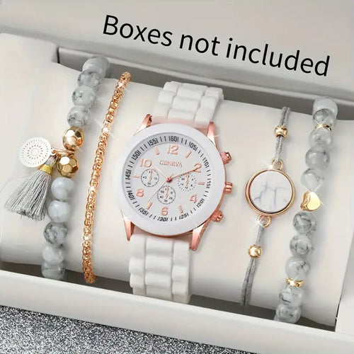 ⌚✨ Elegant Women's Quartz Watch + 4-Piece Jewelry Set 💎🌟 | Perfect Gift Combo 🎁💖