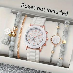 âŒšâœ¨ Elegant Women's Quartz Watch + 4-Piece Jewelry Set ðŸ’ŽðŸŒŸ | Perfect Gift Combo ðŸŽðŸ’–