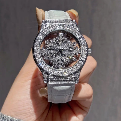 ðŸ•Šï¸âœ¨ Elegant Starry Sky Womenâ€™s Watch â€“ Snowflake Dial & Faux Leather Strap â„ï¸ðŸ’«