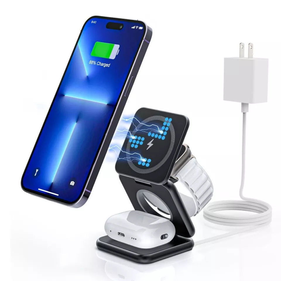 🔋 3-in-1 Magnetic Foldable Wireless Charger – Fast Charging for All Your Devices! 📱⌚🎧