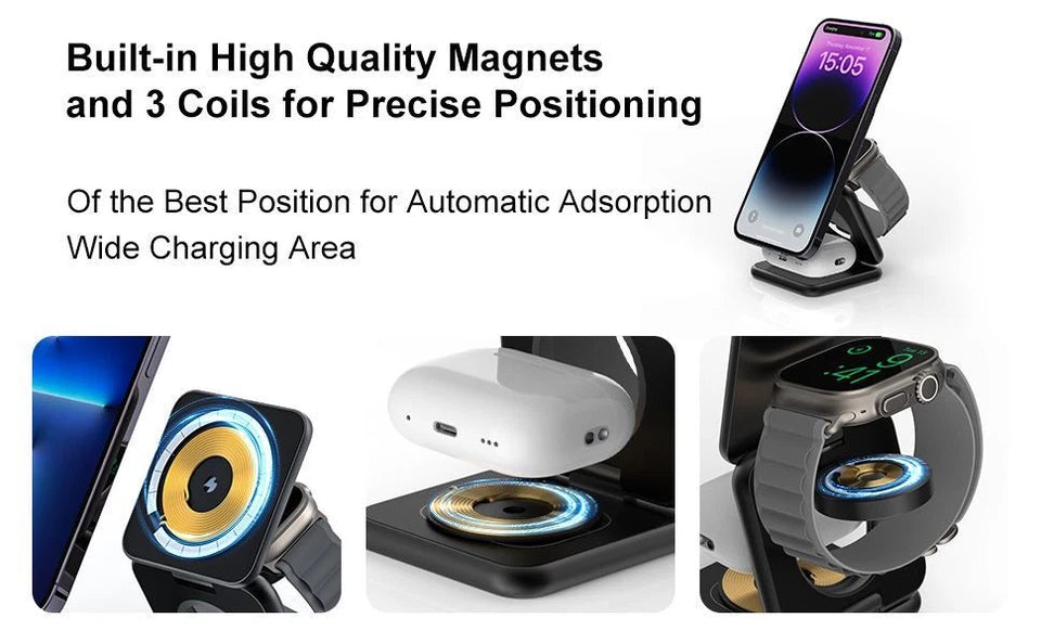 🔋 3-in-1 Magnetic Foldable Wireless Charger – Fast Charging for All Your Devices! 📱⌚🎧